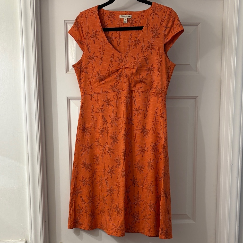 Toad&Co Orange Floral V-Neck Cap-Sleeve Midi Dress
